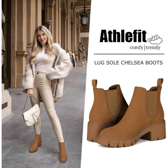 Women Chelsea Brown Suede Boot Fashion Lug Sole Chunky Heel Slip On Ankle Bootie - Picture 2 of 6